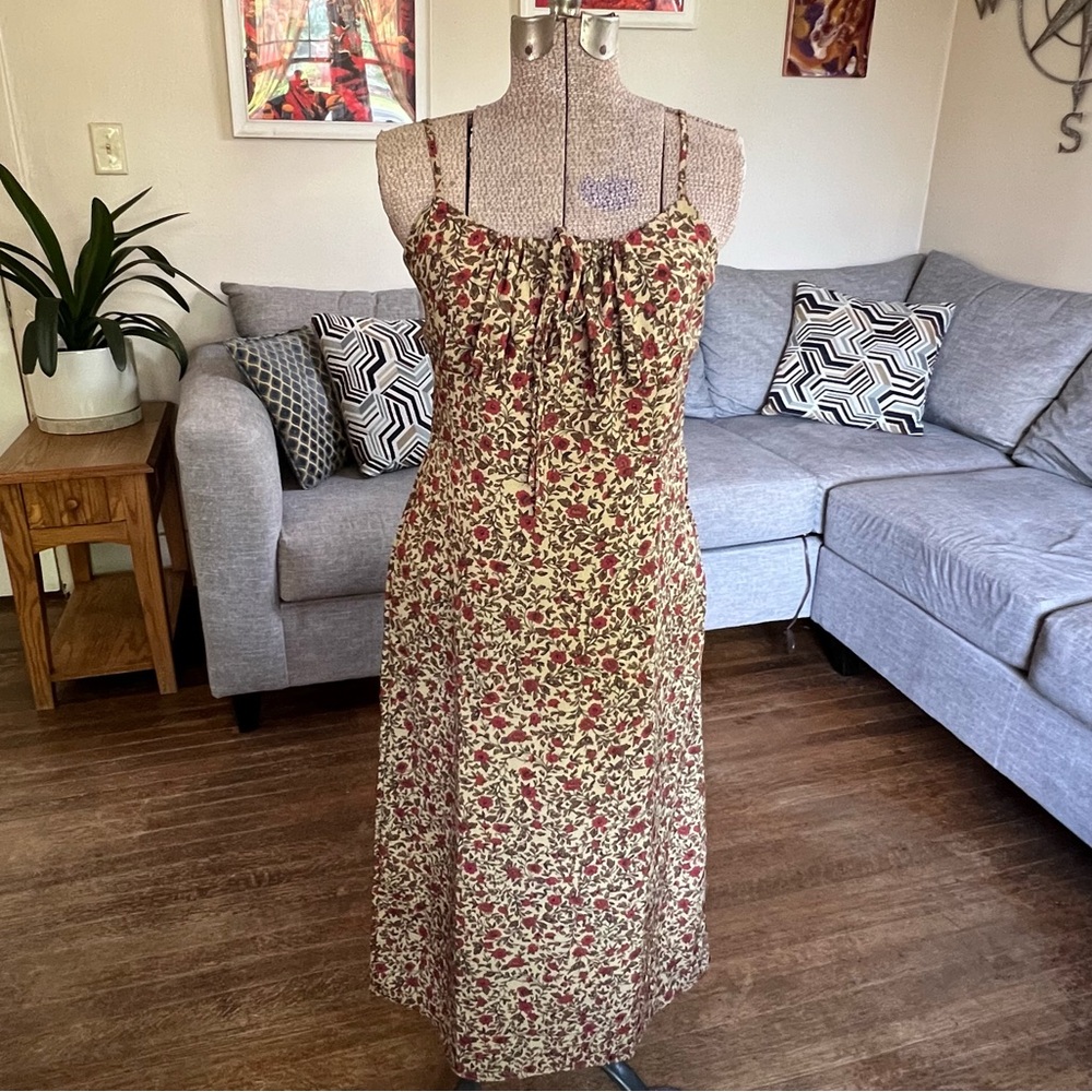 OMOONE WOMENS MEDIUM FLORAL DRESS LOW CUT SQUARE NECK SPAGHETTI STRAP TIE
